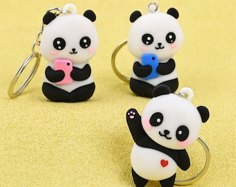かわいいパンダキーホルダー｜スマホ付きキュートなパンダキーリング｜愛らしいパンダギフト｜パンダ好きのためのキュートな動物キーホルダー