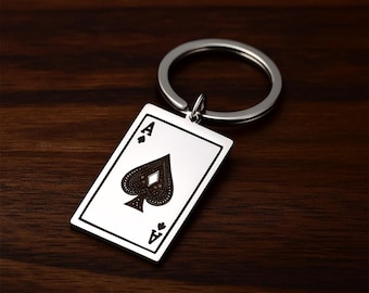 スペードのエース キーチェーン - ステンレススチール ポーカーカードチャーム