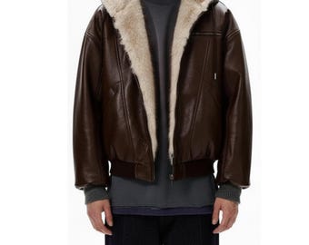 Vintage Wind Armor Sheep Skin Leather Heavy Jacket Outerwear Rider