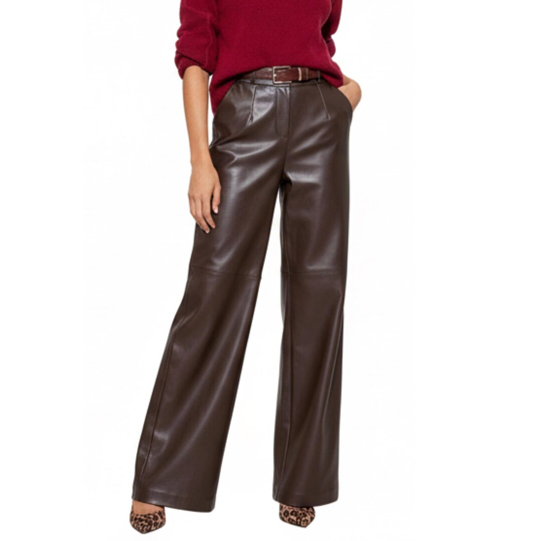 Brown Women's Leather Pants | Genuine Leather | Wide Leg Palazzo ...