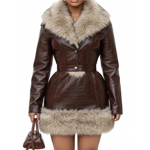 Y2k Fur Trim Leather Jacket - Etsy