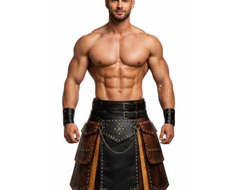 Handmade Studded Leather Gladiator Kilt, Men's Spartan Warrior Battle Skirt, Roman Centurion Armor, Medieval Costume Harness, Gift for Him