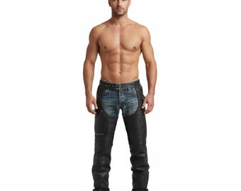 Mens Genuine Leather Chaps, Black Lambskin Motorcycle Riding Chaps, Biker Style Gear, Western Cowboy Chaps, Handmade Custom Fit