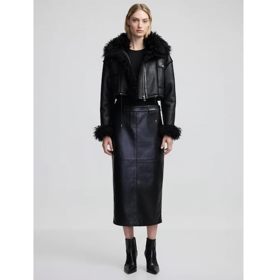Cropped Midi Leather Jacket Crop Leather Jacket – ALBINA DYLA