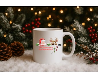 Grandmother Christmas Mug – Cozy Santa & Reindeer Holiday Cup – Christmas Gift for Grandma
