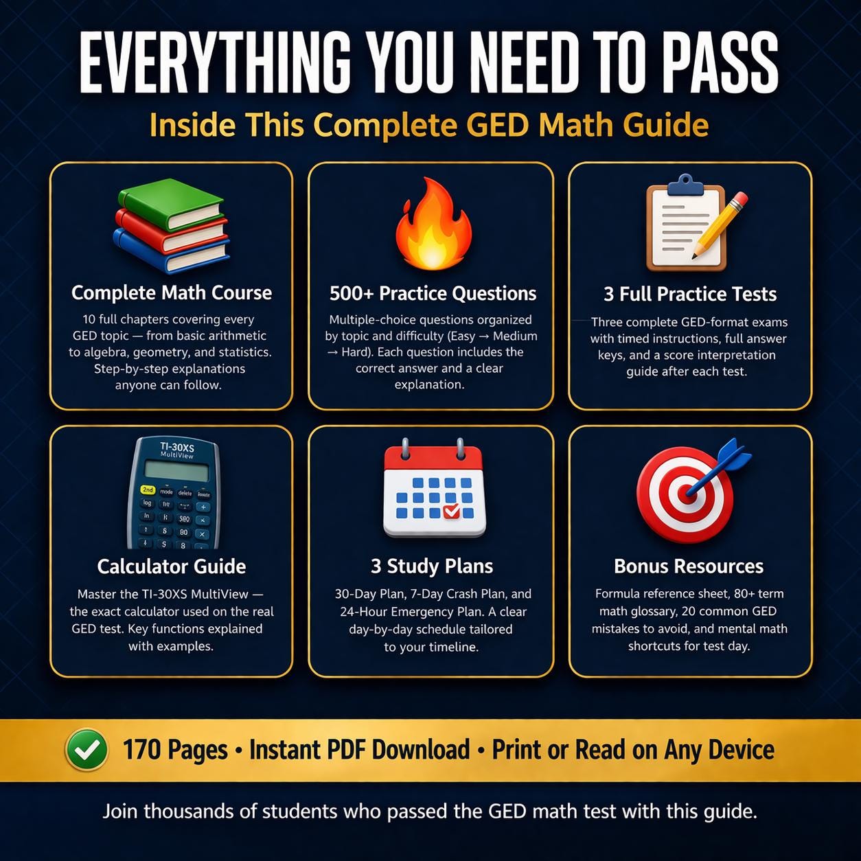 GED Math Prep Book PDF | Complete Study Guide | 500+ Practice Questions ...