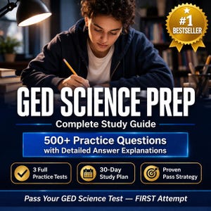 GED-studiegids voor wetenschappelijke voorbereiding | 500+ oefenvragen, 3 tests (pdf-download)