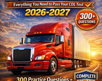 CDL Exam Prep 2026-2027 | 300 Practice Questions + Pre-Trip Guide | Printable PDF