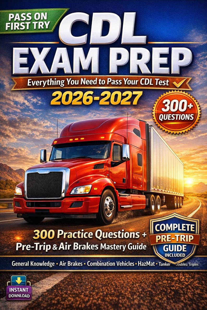 CDL Exam Prep 2026-2027 | 300 Practice Questions + Pre-trip Guide ...