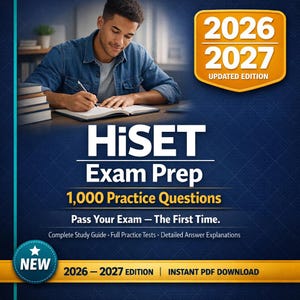 HiSET Exam Prep 2026-2027 – 1,000 Practice Questions, Study Guide (PDF Download)
