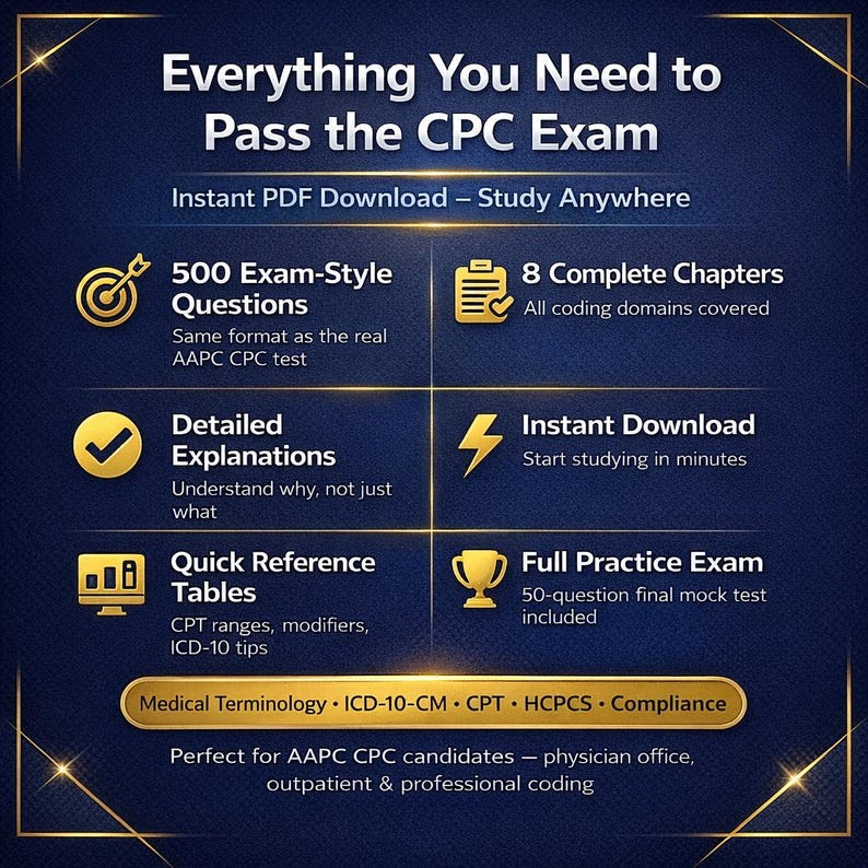 CPC Exam Prep Study Guide, 500 Medical Coding Practice Questions (PDF ...