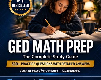 GED Math Prep Book PDF | Complete Study Guide | 500+ Practice Questions | Instant Download