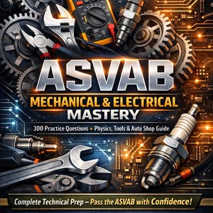 Peut inclure: Couverture du livre ASVAB Mechanical & Electrical Mastery avec des outils, des engrenages et un multimètre. La couverture comprend le texte "300 Practice Questions" et "2026-2027 Edition". Guide de préparation technique.