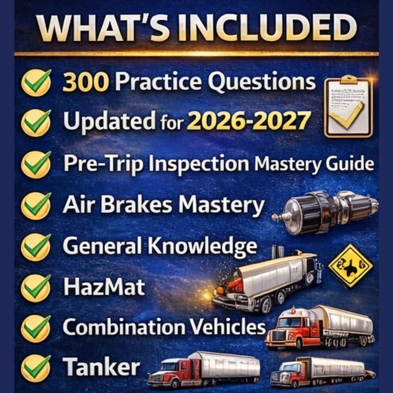 CDL Exam Prep 2026-2027 | 300 Practice Questions + Pre-trip Guide ...