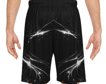 Abstracte Galaxy basketbalshorts, zwarte Cosmic sportshorts, Energy Burst sportshorts, heren gym workout streetwear | AOP shorts