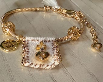 Elegant Gold & White Scapular Bracelet