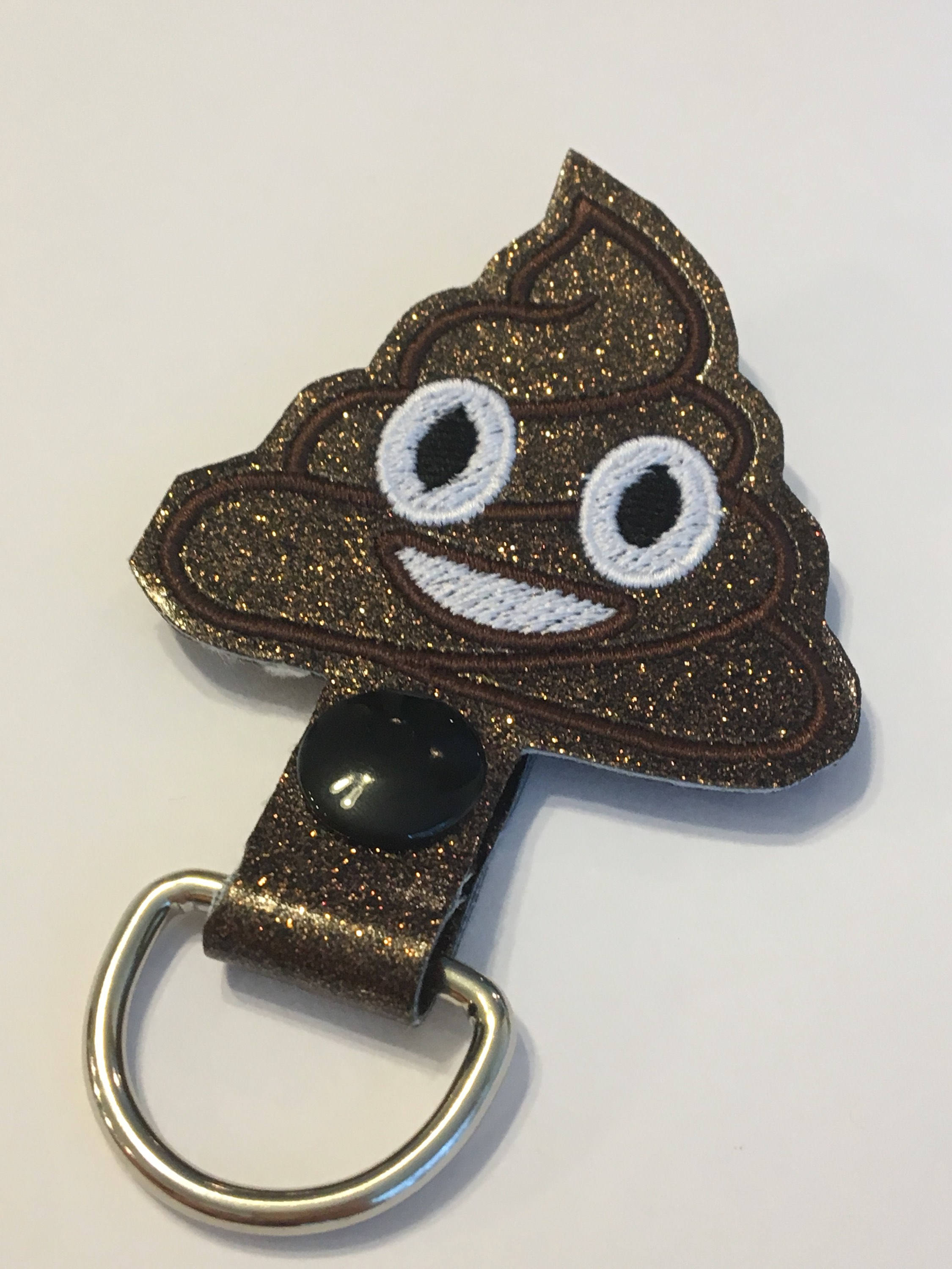 Poo Emoji Keychain Snap Tab Brown Glitter Vinyl Key Fob Etsy