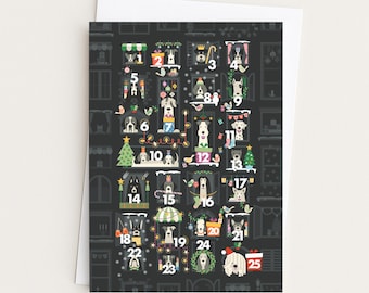 Christmas Postcards (Pack of 10/ 5x7”, Envelope included), Modern Dog Illustration, Card for Dog Lovers  (US & CA)