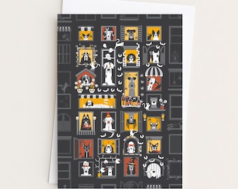 Spooky Dogs Halloween Postcards, Modern Dog Illustration, (Pack of 10/ 5x7", Envelope Included)