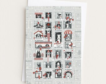 Dog Christmas Postcards, Modern Dog Illustration, Pack of 10 (5x7"), Envelopes Included