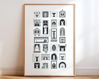 Hunde Wand Kunst Druck, Moderne Hunde Illustration, Minimalistisches Haustier Dekor, Poster für Hundeliebhaber