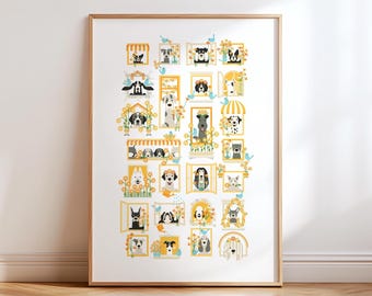 Hunde Wand Kunst Druck, Moderne Hunde Illustration, Minimalistische Haustier Dekoration, Midsummer Poster