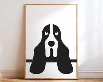Basset Hound Dog Wandkunst, modernes minimalistisches Haustier Illustrationsposter