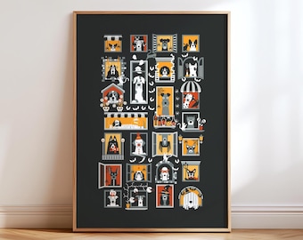 Halloween Hunde Wand Kunst Druck, Moderne Haustier Dekor, Hundeliebhaber Poster