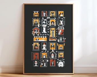 Hunde Wand Kunst Druck, Moderne Hunde Illustration, Minimalistisches Haustier Dekor, Halloween, Poster für Hundeliebhaber