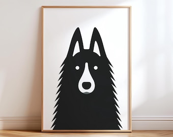 Deutscher Schäferhund Hund Minimalistischer Kunstdruck, Modernes Haustier Illustration Poster