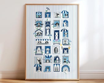Hunde Wand Kunst Druck, Moderne Hunde Illustration, Minimalistisches Haustier Dekor, Regnerischer Tag Poster