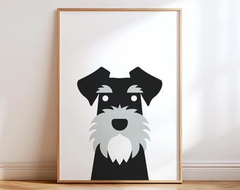 Schnauzer Hund Minimalistischer Kunst Druck, moderne Haustier Illustration, schwarz weißes Dekor
