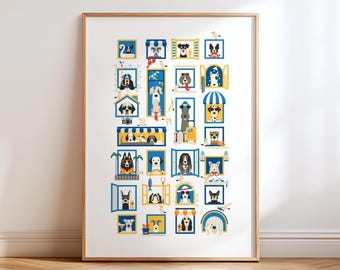 Hunde Wand Kunst Druck, Moderne Hunde Illustration, Minimalistisches Haustier Dekor (Poster Druck)