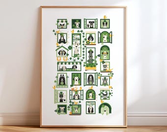 Hunde St. Patrick's Day Print, moderne Hunde Illustration, Minimalistisches Haustier Dekor (Poster Print)