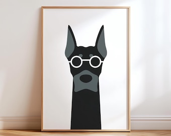 Dobermann Hund, Kunst Druck, Minimalistisches Haustier Dekor, Moderne Illustration