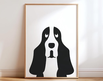 Basset Hound Wall Art, Modern Minimalist Dog Illustration, Pet Lover Poster