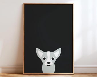 Chihuahua Hund Wandkunst, minimalistische moderne Illustration Druck