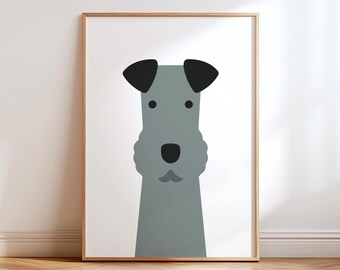 Airedale Terrier Kunstdruck, Minimalistische Haustier Illustration, Modernes Hunde Liebhaber Poster