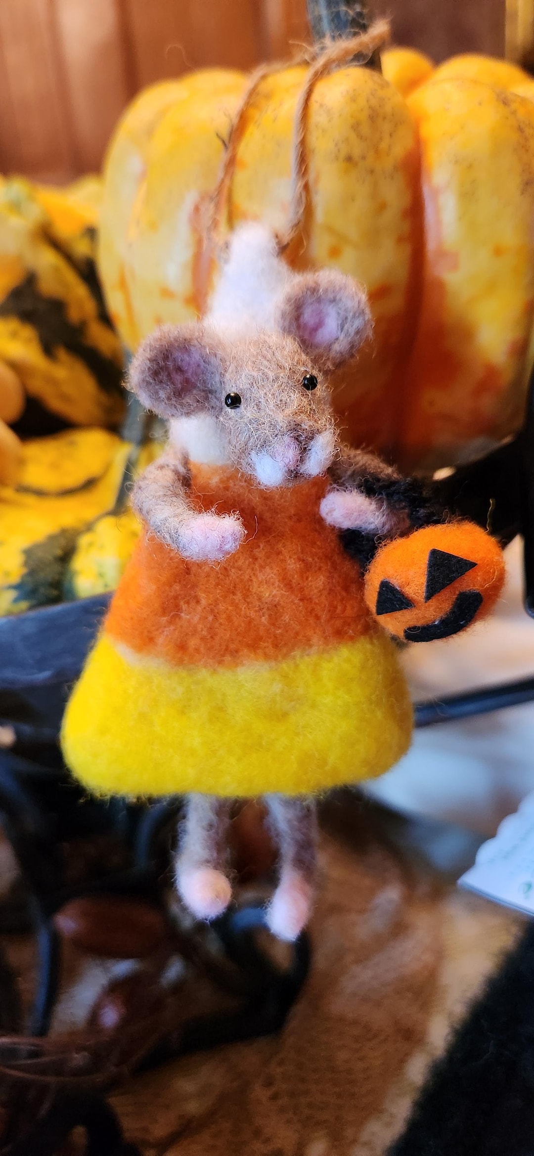 Needle Felted Halloween Mouse in Candy Corn Costume - Etsy