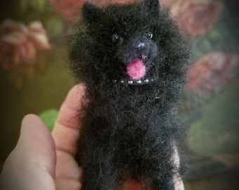 Needle Felted Black Pomeranian- made to order