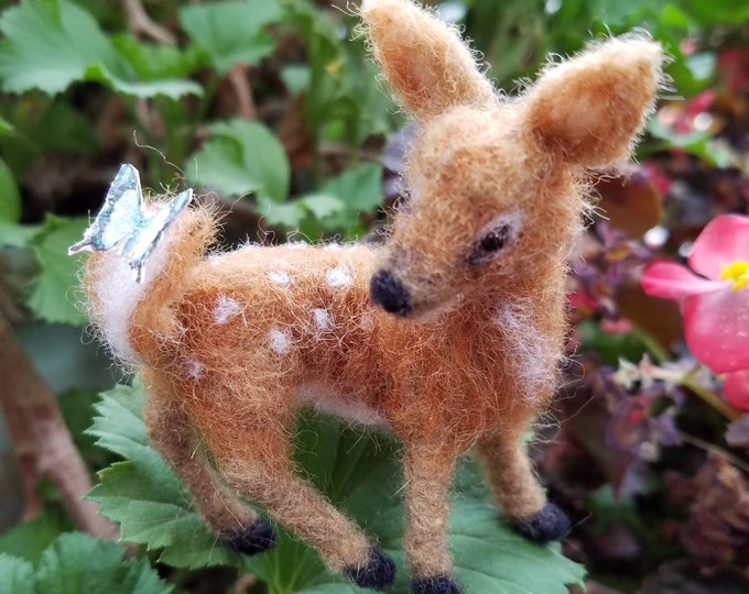 Tiny Needle Felted Fawn with Butterfly