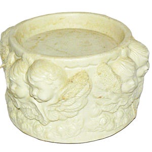 Vintage Cherub Relief Ceramic Candle Holder Planter Ivory 5" Centerpiece China