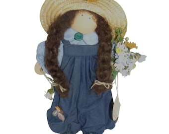Lizzie High 1996  Wooden Folk Doll Maisie Bowman Accessories Tag Handcrafted Vtg