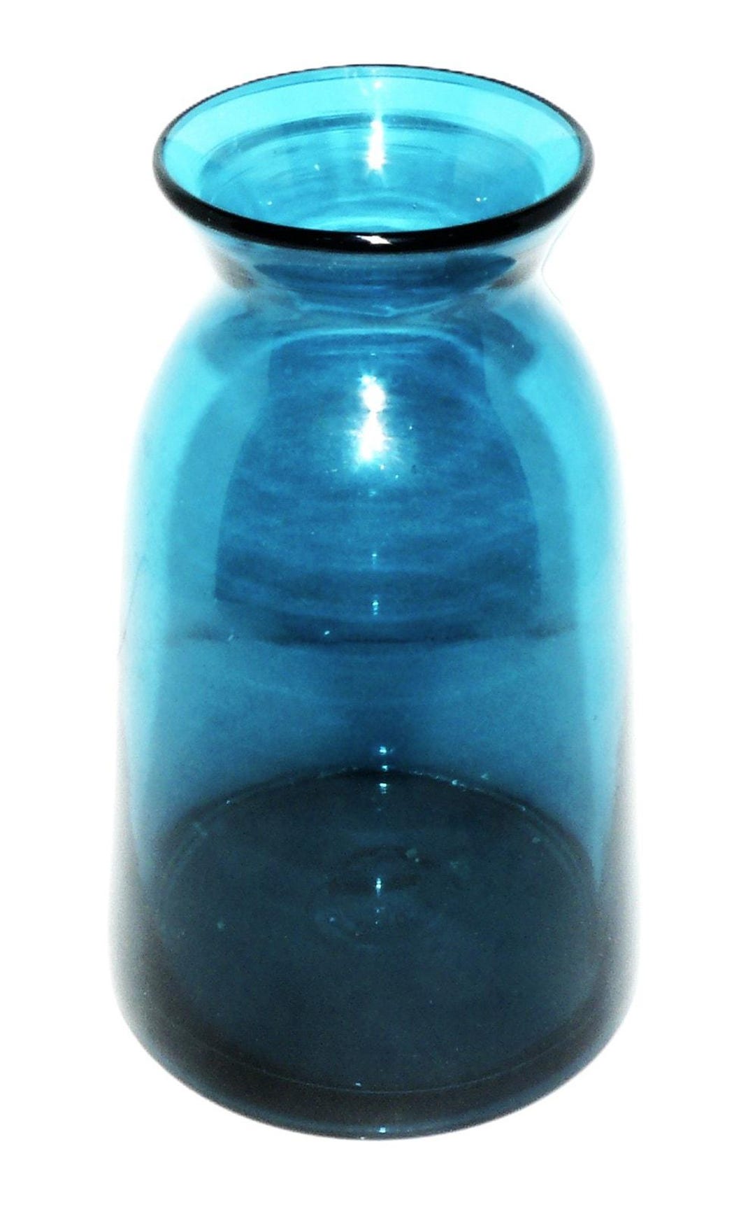 Cylindrical Rimmed Vase Vintage Blue Glass Vase 8-in Tall Hand Blown Style Cylindrical Flared ...