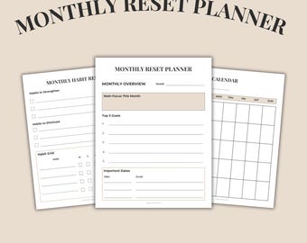 Minimalist Monthly Reset Planner | Goal & Habit Tracker (Printable PDF)