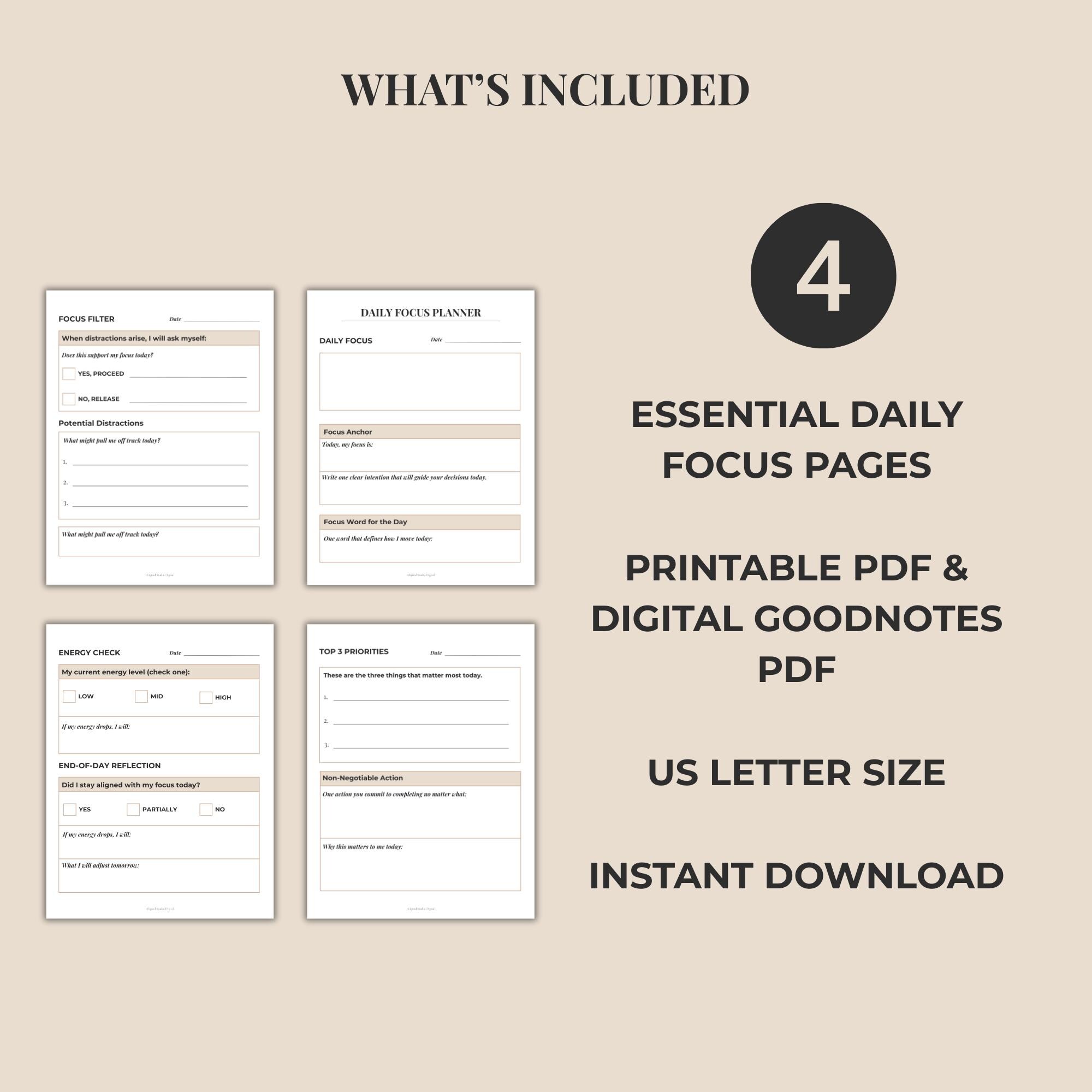 Daily Focus Planner | Minimalist Printable, iPad Goodnotes PDF - Etsy