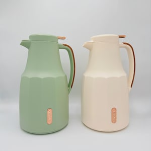 68 fl oz Insulated Thermal Carafe - Vacuum Flask For Hot and Cold Beverages (Green and Cream) image 1
