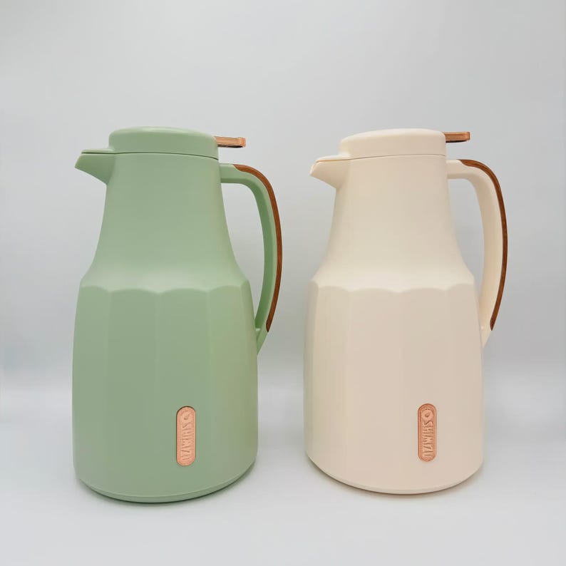 68 fl oz Insulated Thermal Carafe - Vacuum Flask For Hot and Cold Beverages (Green and Cream) image 1