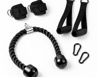 Cable Machine Attachment Set – Tricep Rope, Handles & Ankle Straps (Heavy Duty Gym Accessories)