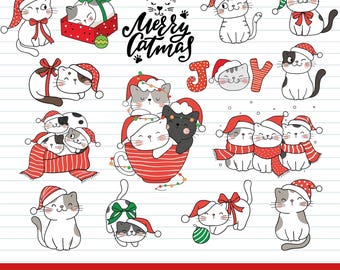 Kerstkat SVG-bundel | Leuke kerstkatten, png | Cat Face-svg | Cute Cat SVG-bestanden knippen | Kerst-svg-ontwerpen | Katsublimatie, png